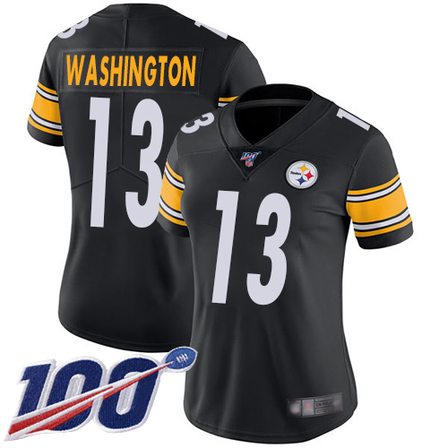 Women Pittsburgh Steelers Football 13 Limited Black James Washington Home 100th Season Vapor Untouchable Nike NFL Jersey